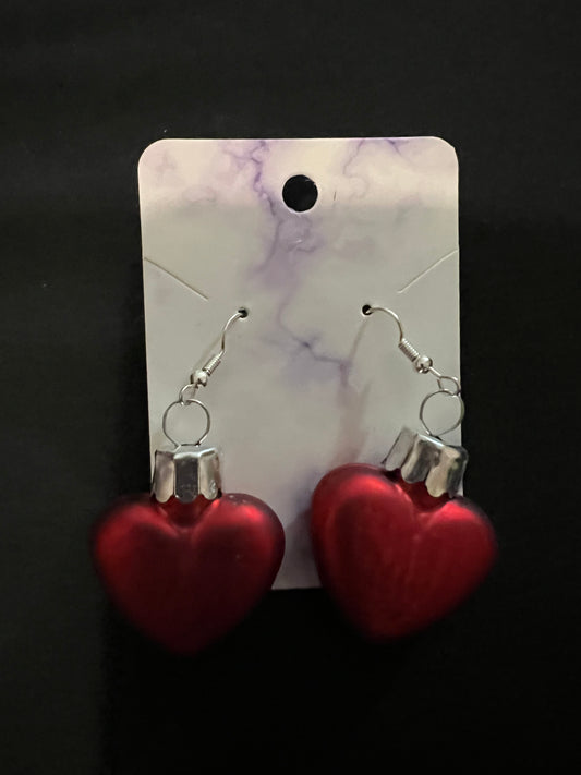 Red Heart Ornament Earrings